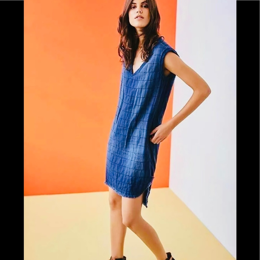 ✨ANTHRO Denim Windowpane Tunic Dress✨